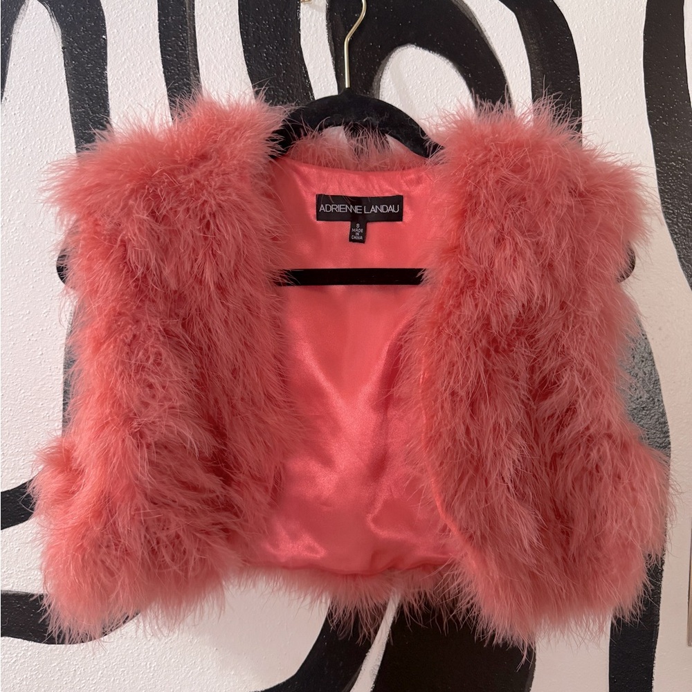 Adrienne Landau peachy pink Marabou feather vest size Small